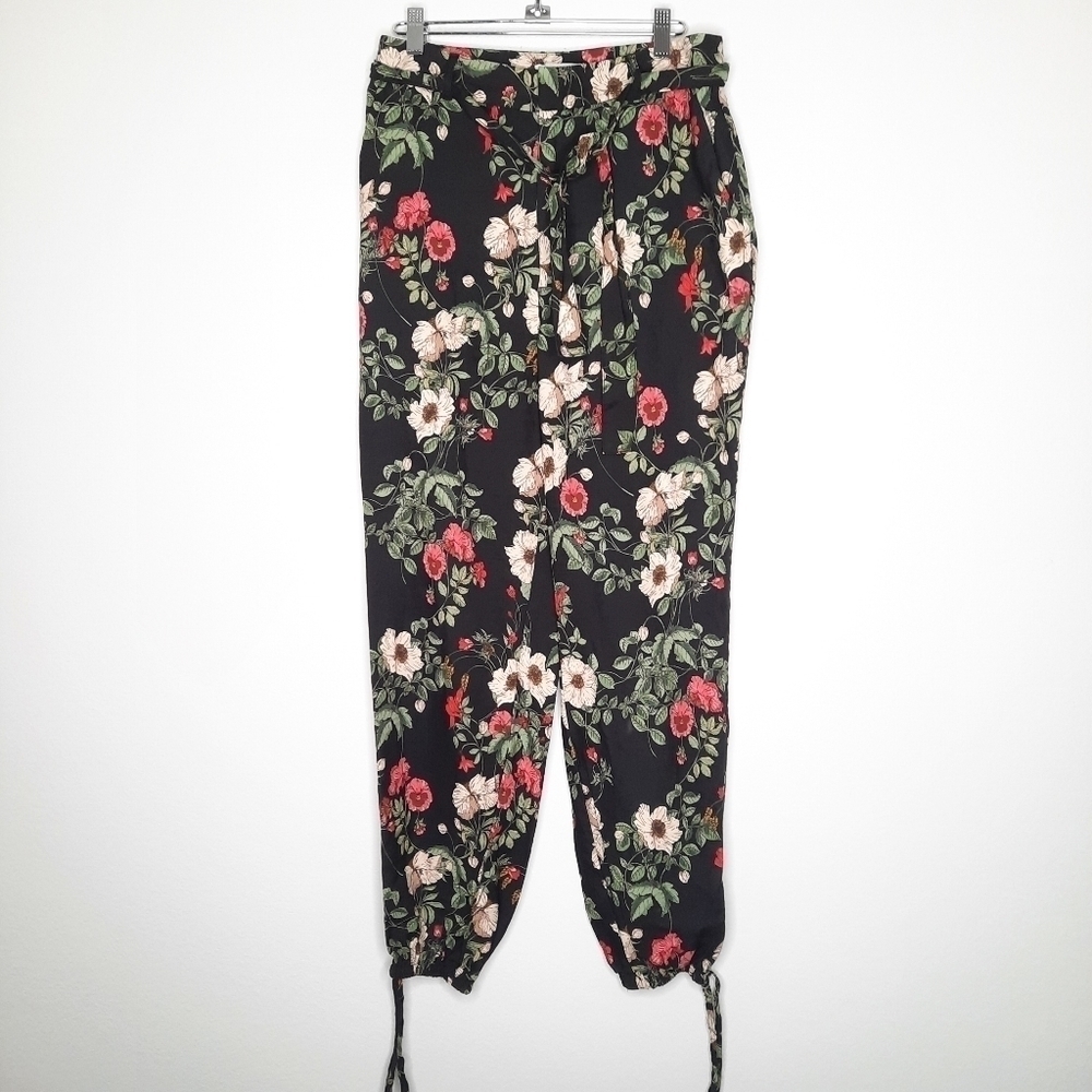 H&M Black Floral Belted Joggers 6